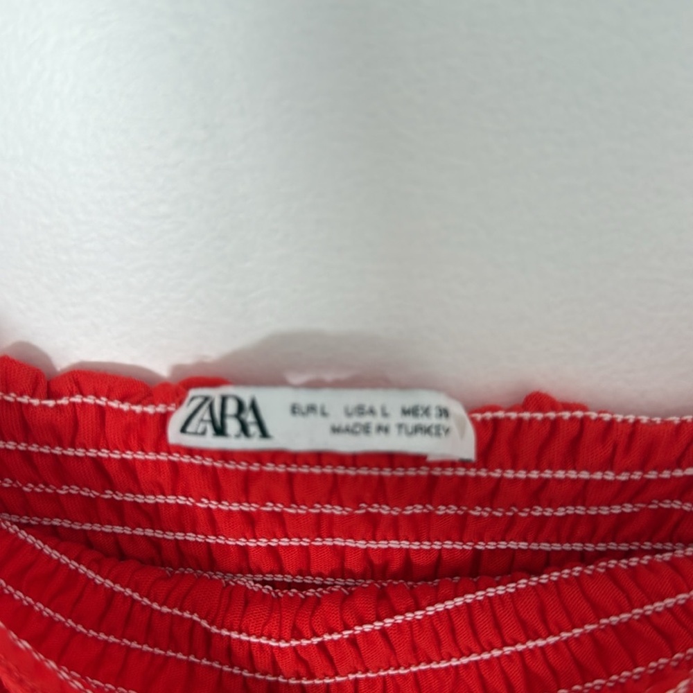 Zara Red Mini Dress With Ruffle Sleeves Size Large EUC - Picture 4 of 4